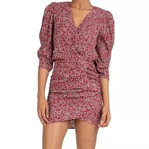 ba&sh women’s dress Crystal Puff Sleeve Ruched in carmin floral print